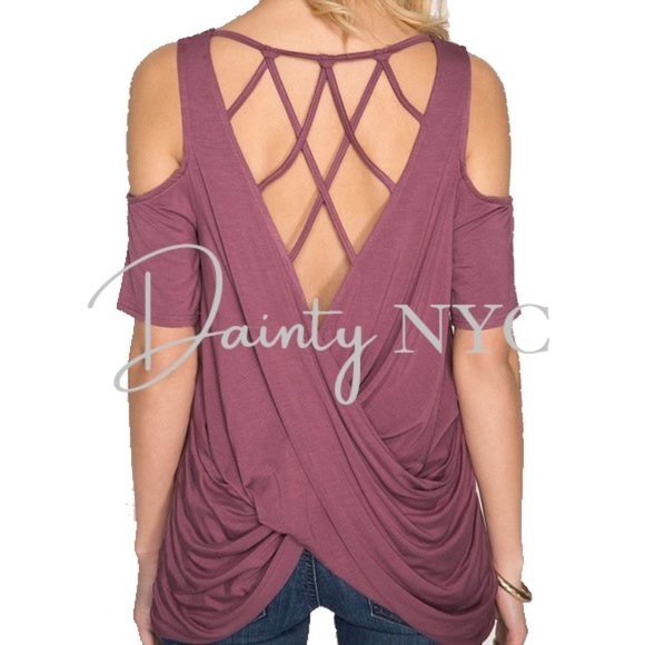 Open Back Drape Cold Shoulder Top - Picture 5 of 15